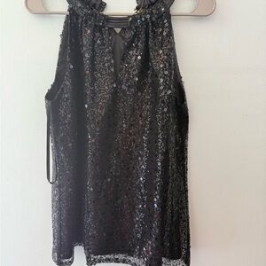 Tahari Black Sequin Embellished Top